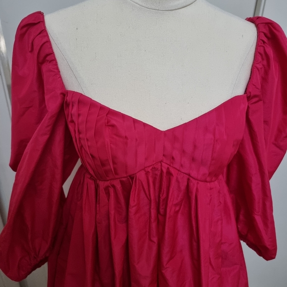 Zara Taffeta Puffed Sleeve Mini Dress Hot Pink Size M - Picture 5 of 7